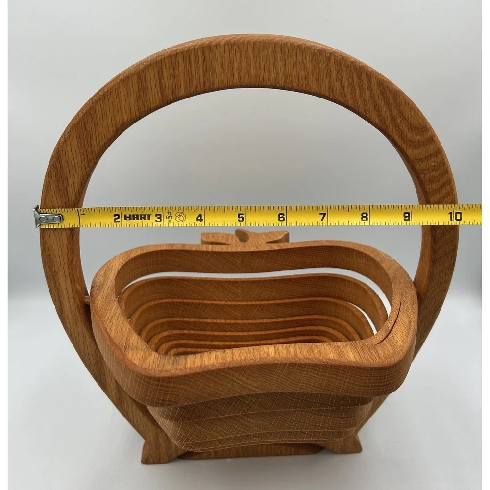 Vintage Wooden Spiral Apple Basket: Signed Amish Style Trivet Cottagecore